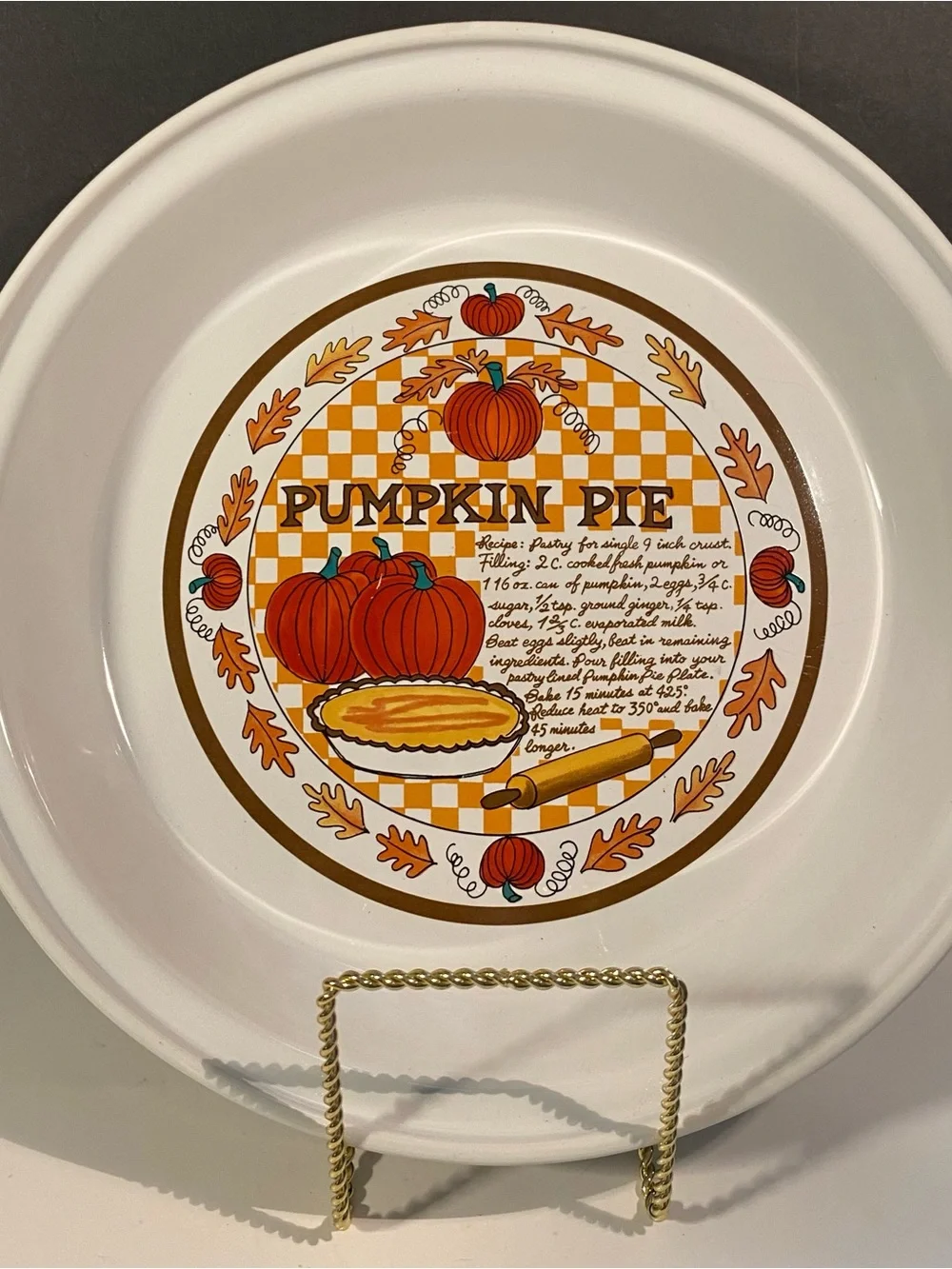 Vintage 1980s Over and Back Inc Pumpkin Pie Recipe Ceramic Baking Dish